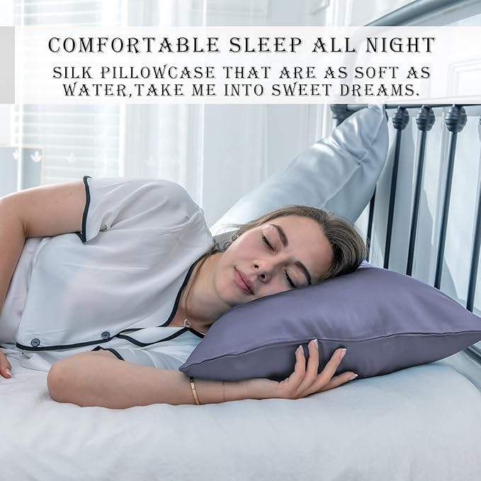 Silk Body Pillowcase Mulberry Silk Pillow Cases with Zipper Soft Breathable Smooth Cooling 20x54 inches Pillowcase for Sleep (Grayish Blue,20"X 54",1Pcs)