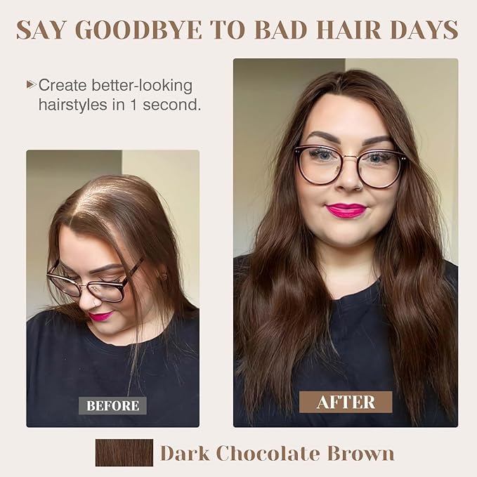 S-noilite Hair Toppers for Women Real Human Hair 3D 360° Cover Clip in 100% Real Human Hair Toppers 3″*4″ Clip in Silk Base 10 inch Dark Brown
