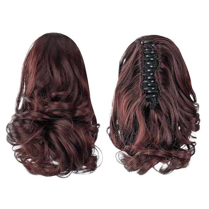 Brown Ponytail Extension,9" Short Curly Wavy Claw Clip Pony tails Hair Extensions Natural Soft Synthetic Hairpiece for Women