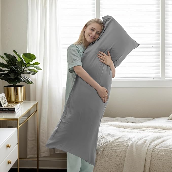 Body Cooling Pillow Cases Cover, Bamboo Rayon Dark Grey Body Pillowcases with Zipper Closure, Cool and Breathable Pillow Case for Hot Sleepers and Night Sweats, 20x54 inches