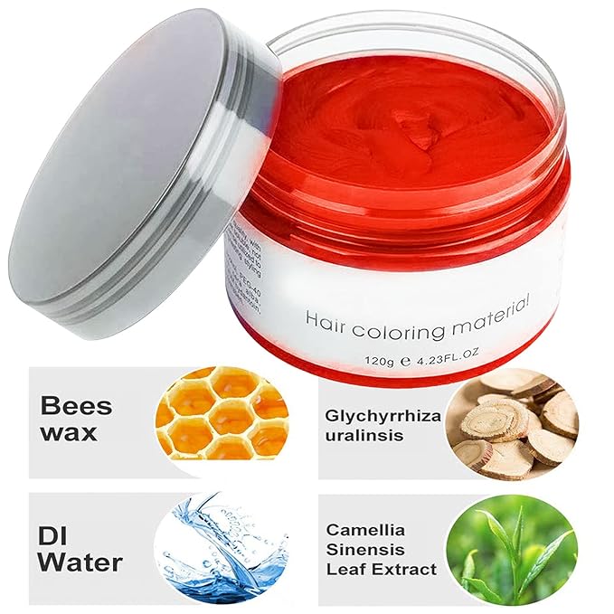 Kids Temporary Hair Color Wax, Natural Hair Strong Style Gel for Party, Cosplay, Masquerade etc. (Red)