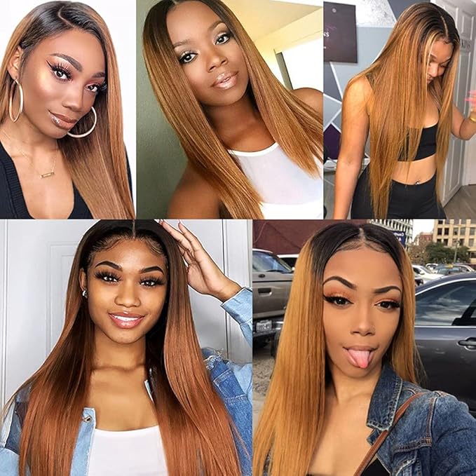 1B30 Bundles Human Hair Ombre Brown Body Wave Bundle Virgin Remy Hair 3 Bundles 24 26 28 Inch Niegmeag Double Weft Soft and Silky 2 Tone Black and Light Brown Bundle 300g