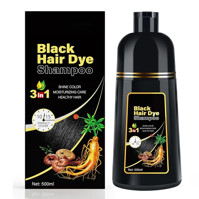 Black Hair Dye Shampoo 3 in 1 for Gray Coverag Color Shampoo for Women/Men Instant Herbal Semi Permanent champu para canas