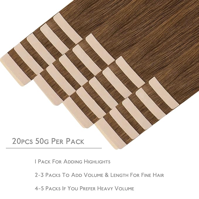 WENNALIFE Tape in Hair Extensions Human Hair, 20pcs 50g 22 inch Light Auburn Brown Remy Hair Extensions Straight Human Hair Tape in Extensions Skin Weft Tape Extensions Human Hair