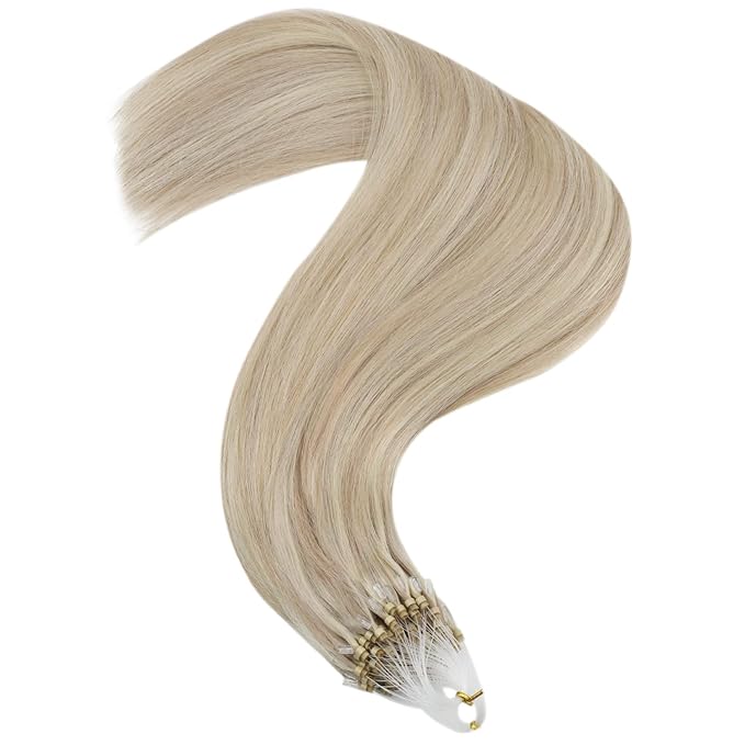 YoungSee Micro Link Hair Extensions Human Hair Blonde Micro Bead Hair Extensions Real Human Hair Blonde Highlights Ash Blonde Micro-Ring Hair Extension Silky Straight 18In Bead Hair Extension 50g 50s
