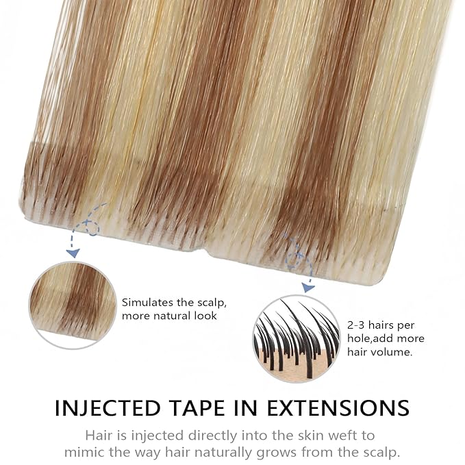 COOKAYU Invisible Tape in Hair, Gold Brown to Caramel Blonde 20pcs/pack 18Inch 40g Seamless Tape in Extensions Real Human Hair Injected Invisi Edge Extensions
