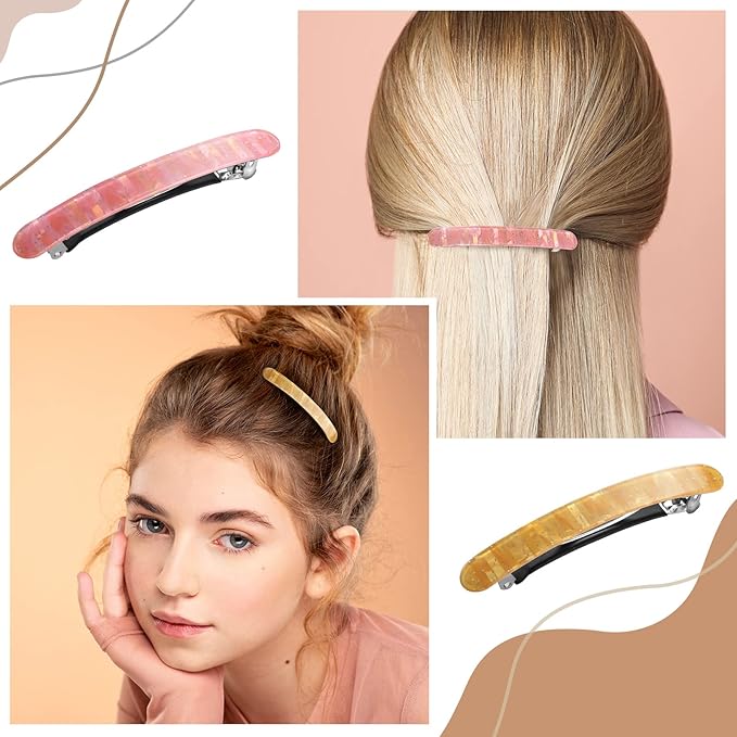 12 Pieces Hair Barrettes for Women Tortoise Shell Acetate French Skinny Clip Automatic Ponytail Barrettes for Women Fine Thin Hair Accessories(Retro Color)