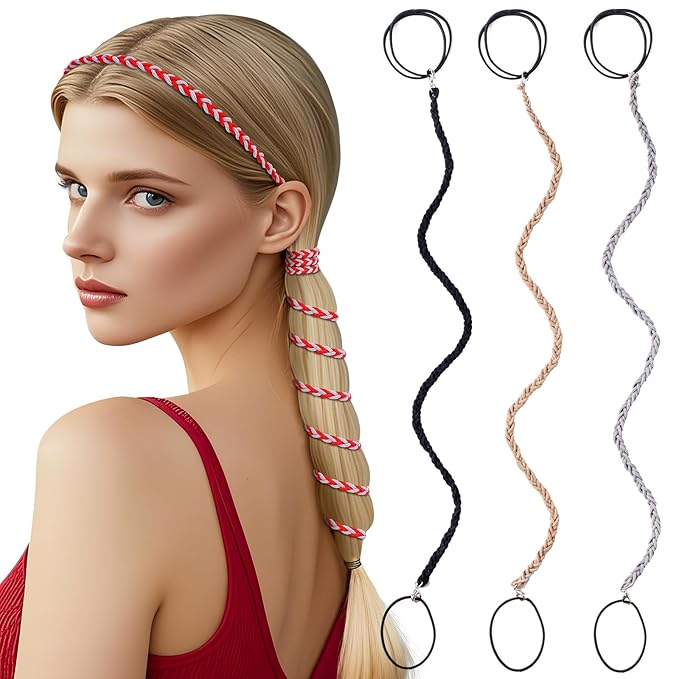 3 Packs Ponytail Holders Hair Ties for Women, Spiral Pony Tails Elastic Braided Hair Holders for Gym Swimming Sports (3pcs25"colorful21)
