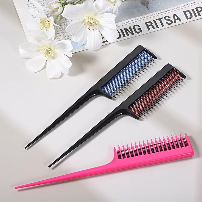 3 Pack Triple Teasing Comb for Women and Men, 8.2 Inches Rat Tail Comb Heat Resistant Plastic Teasing Parting Combs for Braiding Hair Styling Backcombing, Volume, Sectioning
