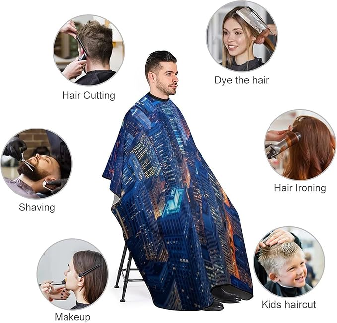 Large Long Salon Gown Cape, Haircut Cloth Apron Cape New York City Skyline Print Haircut Cloth Wrap Protector for Home Stylists