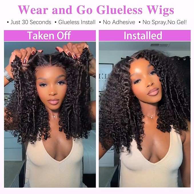 7x6 Burmese Curly Glueless Wigs Human Hair Pre Plucked Pre Cut 250% Density Drawstring Wig for Black Women 7x6 HD Lace Front Wigs Human Hair Glueless Wear and Go Nautural Color 24 Inch