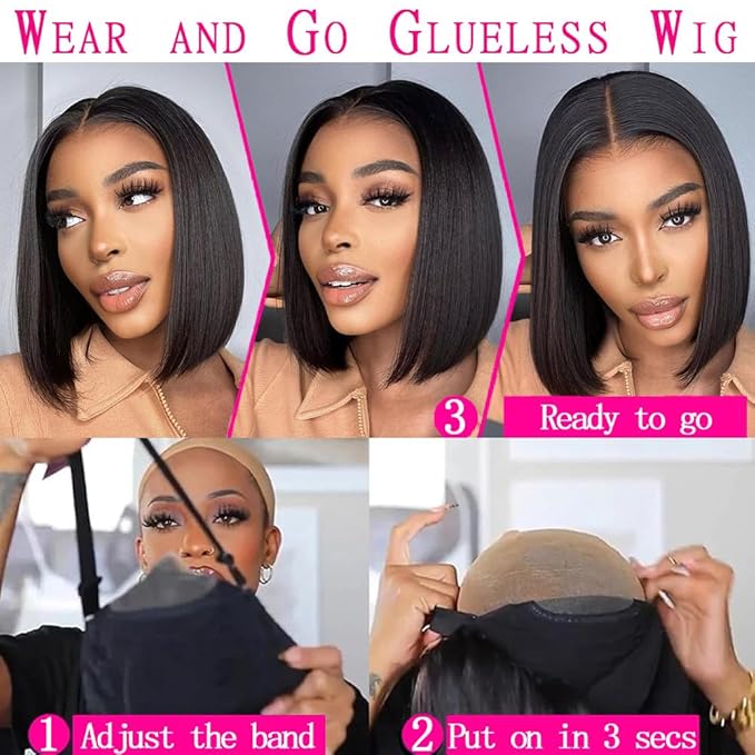 10 Inch Glueless wig human hair 180% Density Bob wig human hair 4x6 HD Transparent Lace Front Wigs human hair Glueless wigs human hair pre plucked pre cut for Women