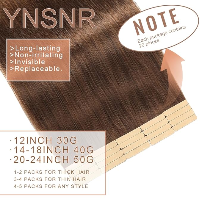 Tape in Hair Extensions Human Hair,14 Inch Human Hair Tape in Extensions 20Pcs Chocolate Brown Tape Ins Human Hair Extensions for Women Seamless Tape in Hair Extensions Real Human Hair