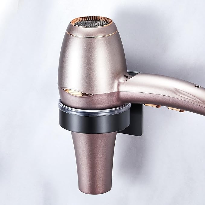 Blow Dryer Holder Wall Mounted, Hair Dryer Holder Stand Adhesive, Bathroom Hair Tool Organizer, Hairdryer Holder Compatible with Most Dryers (Black)