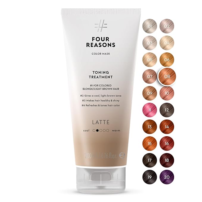 FOUR REASONS Color Mask - Latte - (27 Colors) Toning Treatment, Color Depositing Conditioner, Tone & Enhance Color-Treated Hair - Semi Permanent Hair Dye, Vegan and Cruelty-Free, 6.76 fl oz