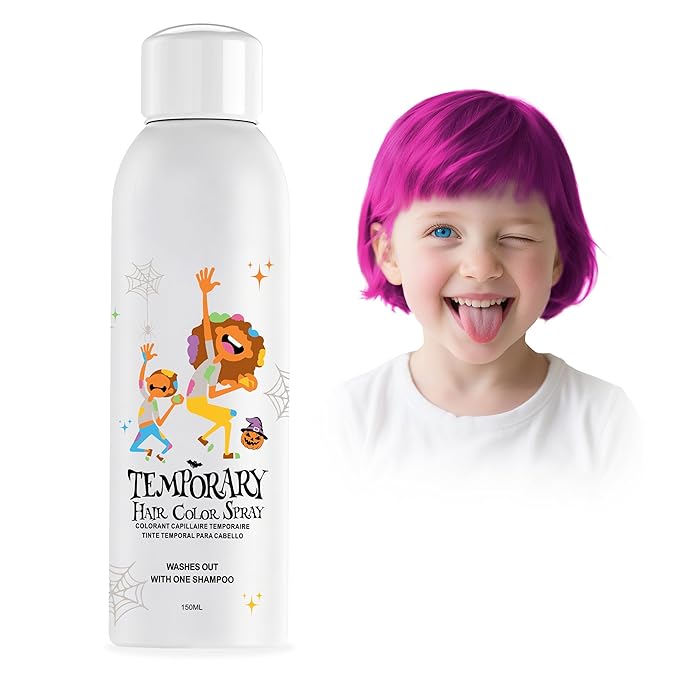 Pink Temporary Hair Color Spray for Kids, Silver Instant Colored Hair Dye Alternative for Boys Girls Teens Men Women, Quick Styling for Party Christmas Halloween, Disposable Washable, 150ml