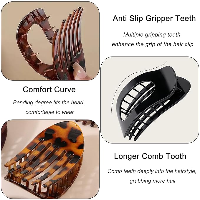 6PCS Flat Hair Clips for Women Fashion Leopard Print Duckbill Hair Claw Clips for Thick Thin Hair French Hair Clip Claw