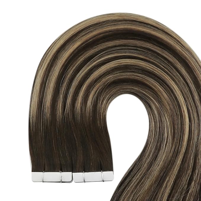 YoungSee Tape in Hair Extensions Human Hair Balayage Tape in Hair Extensions Human Hair Ombre Dark Brown to Blonde Tapes ins Human Hair Extension 12In Tape-on Hair Extension for Short Hair 20pcs 30g