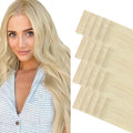 GOO GOO Invisi Edge Tape in Hair Extensions Human Hair, 60A Platinum Blonde 20pcs 14inch 50g, Virgin Remy Hair, Seamless Injected Tape, Natural Look