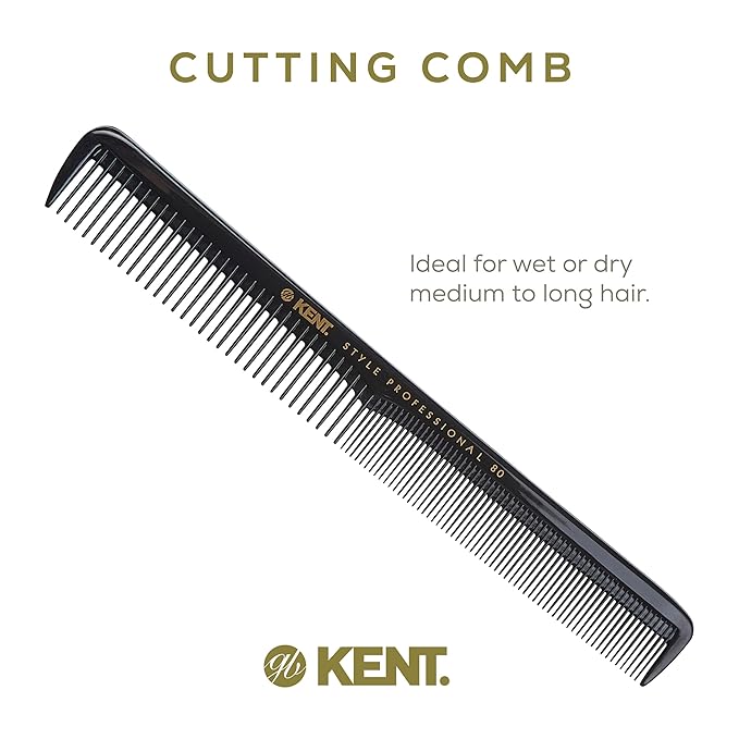 Kent SPC80 Salon-Style Dressing Cutting Comb with Wide and Fine Teeth - Professional Barber Haircut Comb for Styling and Teasing for All Hair Types - Kent Quality Barber Supplies