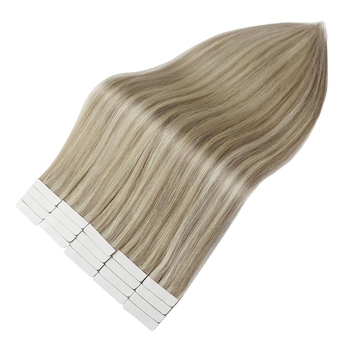 Full Shine Blonde Tape in Hair Extensions Human Hair Color 18 Ash Blonde with 613 Hair Extensions Tape in 22Inch Invisible Skin Weft Tape Extensions 20Pcs 50G for Women Seamless Tape ins Soft Remy