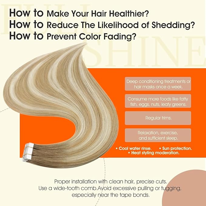 Full Shine Balayage Blonde Tape in Human Hair 6/27/60 Tape Hair Extensions Real Human Hair Ombre Extension Balayage Remy Seamless Skin Weft for Women 22 Inch 50 Gram 20pcs Brazilian Natural