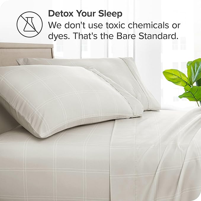 Bare Home Microfiber Pillow Cases - Standard/Queen Size Set of 2 - Cooling Pillowcases - Double Brushed - Pillowcases 2 Pack - Easy Care (Standard, Modern Plaid – Stone/White)
