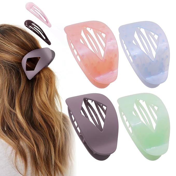 4 PCS Flat Hair Clips - Round Flat Claw Clips for Women and Girls - Strong Hold Grip French Hair Clips for Thick Thin Hair - Stylish Medium Classic Accessories Hair Barrettes (4PCS-Color-3)
