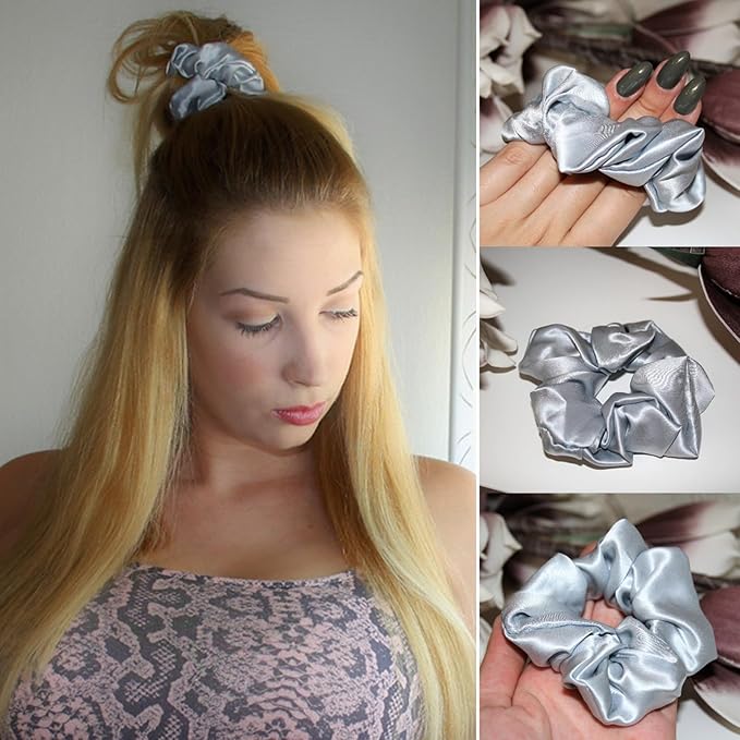 LilySilk Silk Hair Scrunchie, 100% Mulberry Silk, No Damage, Elastic Silk ponytail Holder, Silvergrey, 1 Count