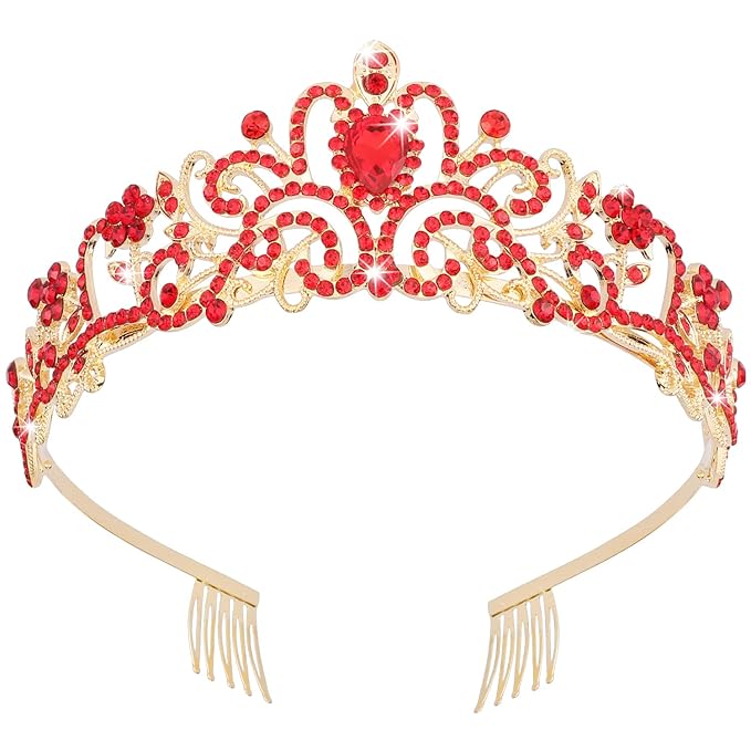 Didder Gold Tiaras for Women, Red Rhinestones Tiaras and Crowns for Women Elegant Princess Crown with Combs Tiaras for Girls Wedding Crowns for Brides Women's Headbands Prom Birthday Party