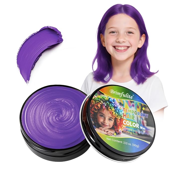 Purple Hair Wax, Temporary Hair Color Wax for kids, Washable & Nourishing Purple Hair Gel 2.12 Oz. (Purple)