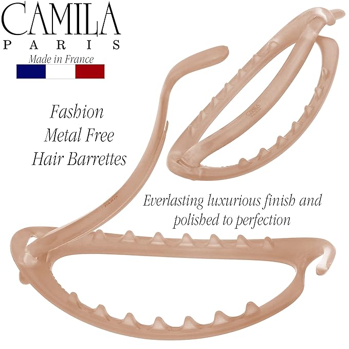 Camila Paris CP3458 French Hair Barrette Clip, Flexible Ponytail Holder No Metal Parts, Strong Hold Grip Hair Clips for Women, No Slip and Durable Styling Girls Hair Accessories, Made in France
