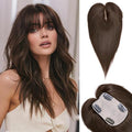 VERNA Real Human Hair Topper, 10 Inch 100％ Human Hair Toppers for Women with Thinning Hair, Large area Coverage Dark Brown Hairpiece Wiglet for Daily Wear(8 * 11)