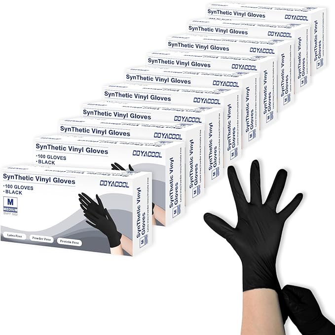 Disposable Gloves Medium, Nitrile and Vinyl Blend Latex Free Gloves, 4 Mil,1000 Pc. Food Grade Glove for Cleaning, Food Prep, Hair Dye, Tattoo, Black