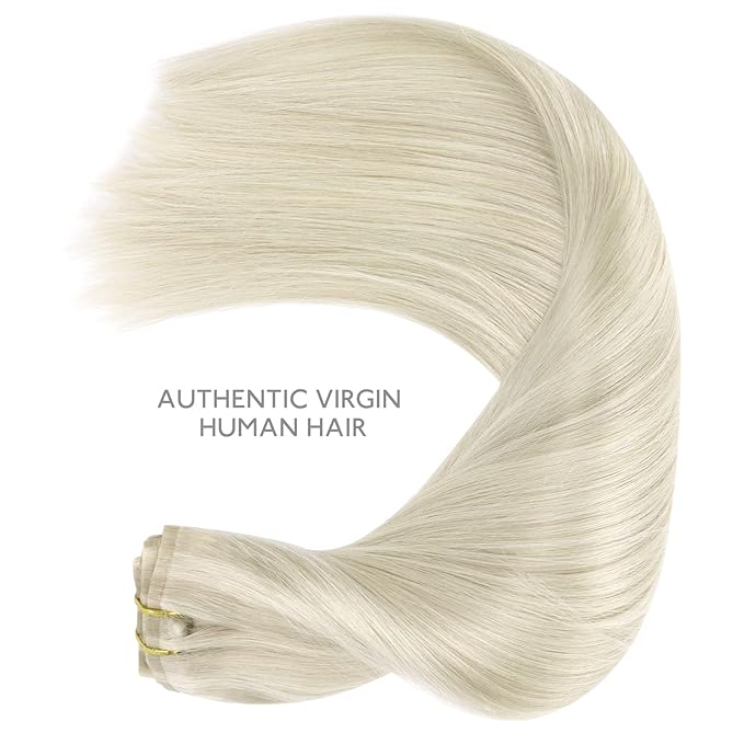 WENNALIFE Seamless Clip In Hair Extensions, 14 Inch 7pcs 130g Ash Blonde Highlighted Platinum Blonde Hair Extensions Clip In Real Human Hair Extensions Clip In Invisible PU Weft Human Hair Extensions