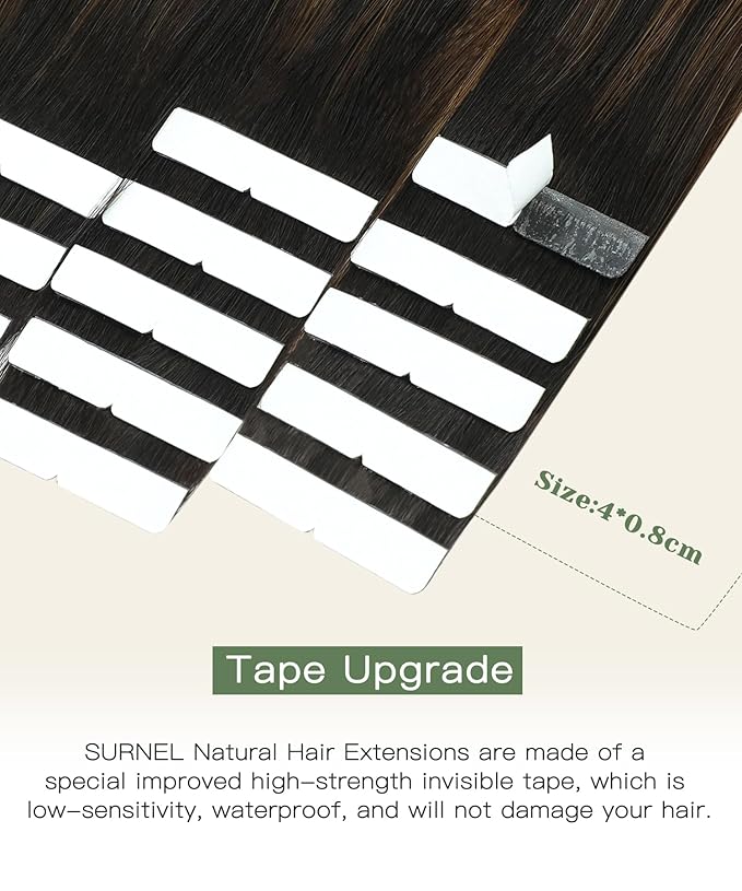SURNEL Invisible Tape in Hair Extensions 20 Inch Natural Black to Medium Brown and Caramel Blonde Injected Tape in Extensions Human Hair 20 Pcs 45g(#1B427,20)