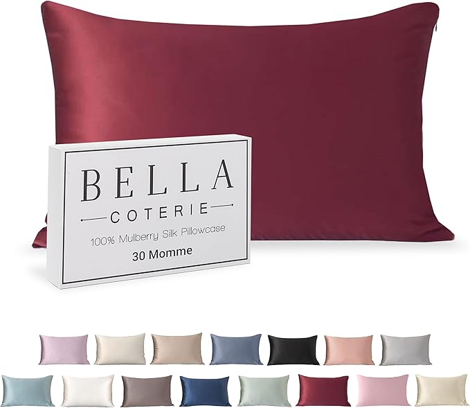 Bella Coterie Luxury Silk Pillowcase for Hair and Skin | 30 Momme | 100% Pure 6A Mulberry Silk | Super Soft | Perfectly Plush [Queen, Merlot]