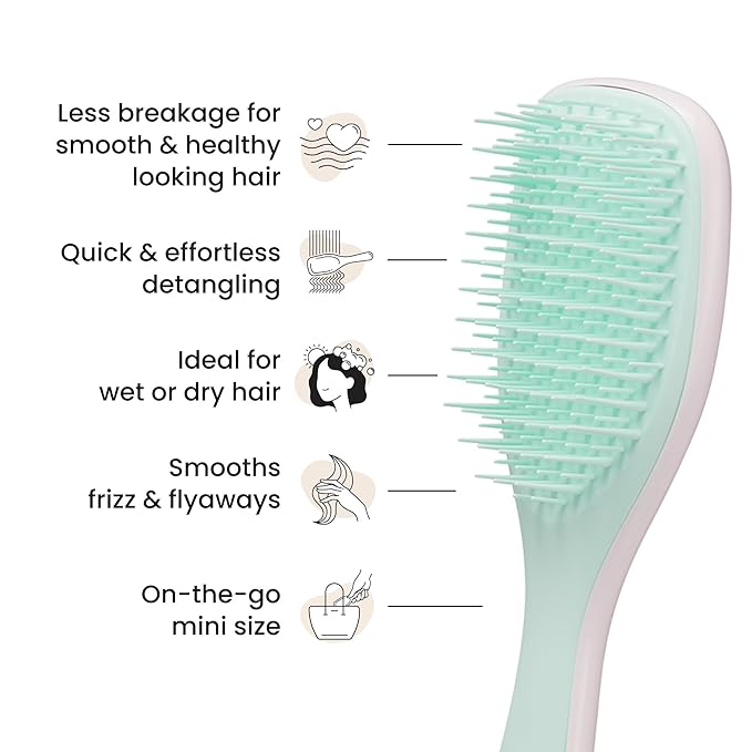 Tangle Teezer Ultimate Detangler Hairbrush, Eliminates Knots & Reduces Breakage, Mini Hair Brush for Travel, Small Hands & All Hair Types, Marshmallow Pink & Mint