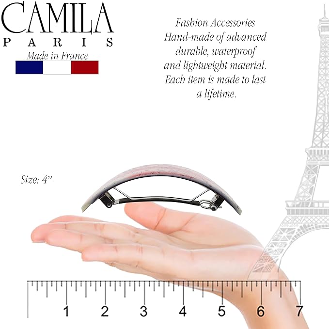 Camila Paris CP3324 French Hair Barrette Oval For Thick Curly Wavy Long Hair, Strong Hold Grip Hair Clips for Women, No Slip Rubberized Metal Clasp, Styling Girls Hair Accessories, Made in France