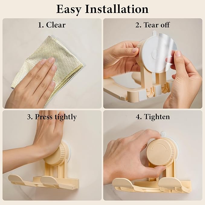 Universal Hair Dryer Holder,Blow Dryer Hanger Wall Mount for Hair Dryer Storage with Strong Suction Cup & Locking Latch + Plug&Cord Organizer,For Bathroom,Vanity,and Cabinet Door（Apricot）