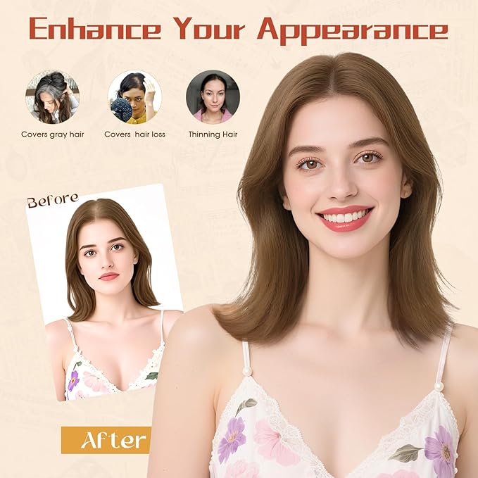 Rich Choices Human Hair Toppers for Women-100% Real Remy Hair Topper No Bang-Upgraded 150% Density 9 * 12CM Lace Base-Clip in Hairs Topper for Thinning Hairs-12Inch #4 Medium Brown