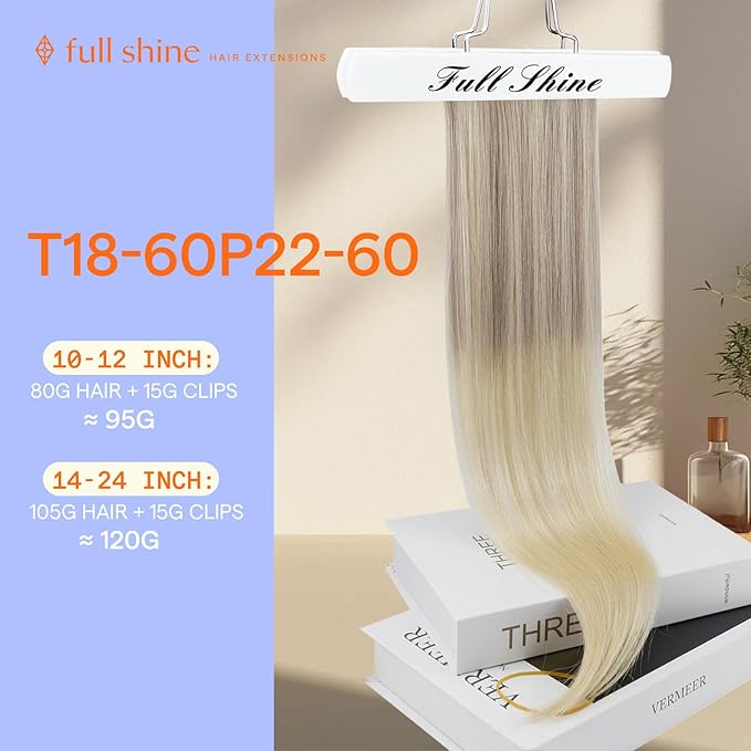 Full Shine Clip in Blonde Hair Extensions Real Human Hair Clip in Extensions for Short Hair Balayage Ash Blonde Double Weft Brazilian Straight Hair Extensions 12 Inch 7 Pcs 95 G