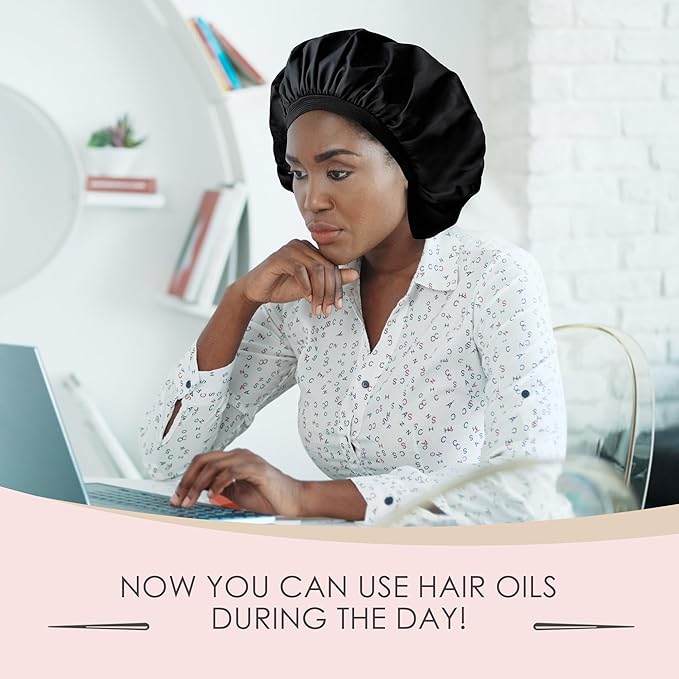 Reusable Oil Proof Nightcap, Protective Hair Bonnet and Shower Cap, Leakproof, Oilproof, and Waterproof, Black, Now 2 Sizes!