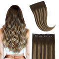 GOO GOO Clip in Hair Extensions Real Human Hair, Remy Human Hair Extensions Clip ins for Women, Natural Human Hair, 16inch 70g 2Pcs, #4/27/4 Balayage Chocolate Brown to Caramel Blonde
