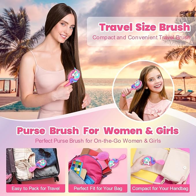 Toddler Hair Brush for Toddler Boys & Kids Ages 2-4+, Aqua Mini Unicorn Hairbrush, Gentle Detangling brush, Wet & Dry Hair, Ball-Tip Bristles for Sensitive Scalp, Travel Hairbrush