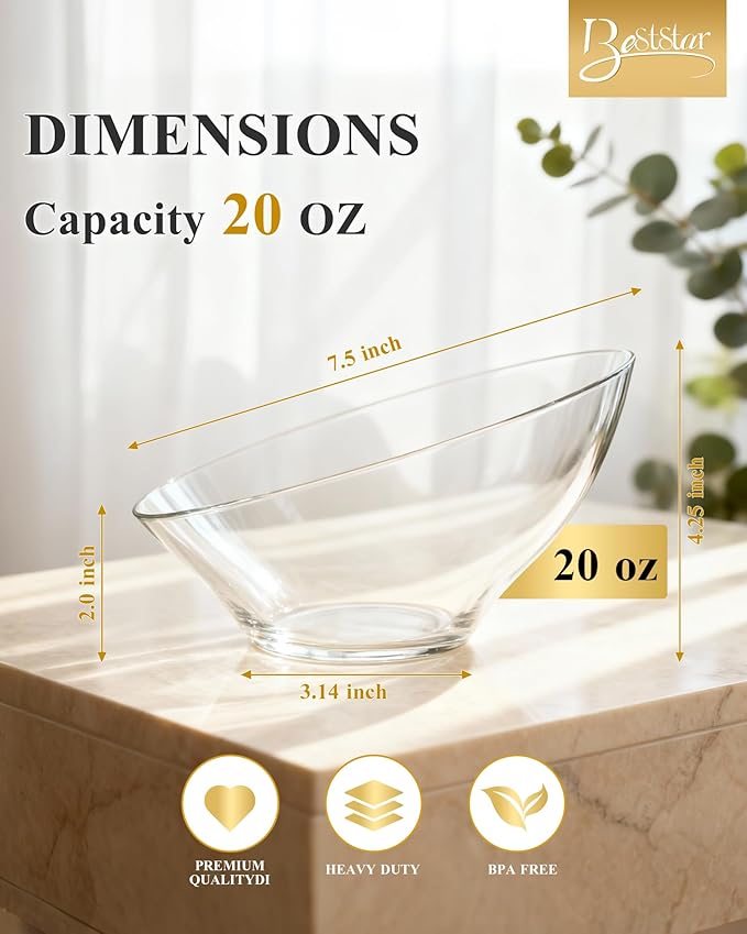 BESTSTAR 20OZ Plastic Clear Serving Bowls 8 Pack Angled Disposable Party Bowls for Chips, Salad, Fruit & Candy – Heavy Duty Clear Serving Bowls for Parties, Buffet, Catering, Wedding, Daily Use