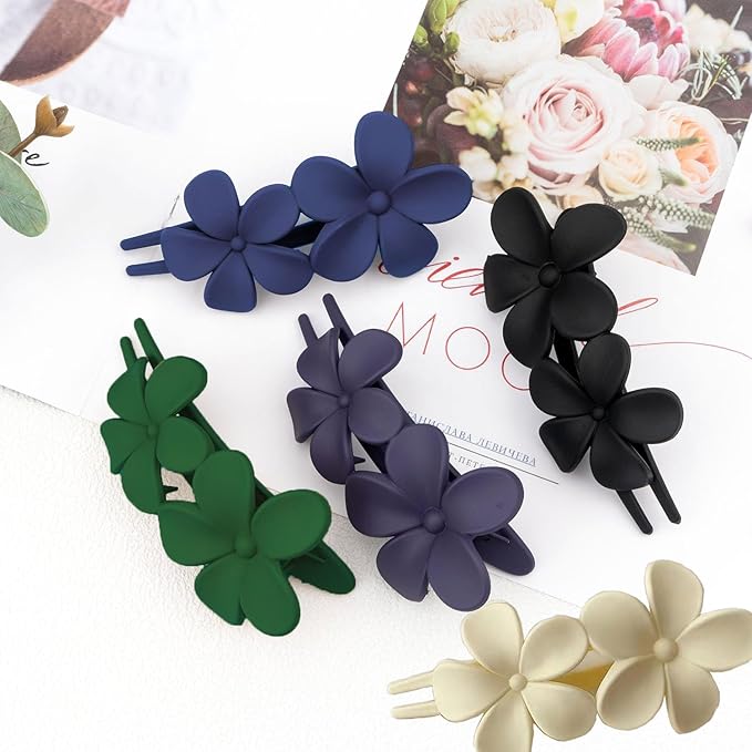 5 Pcs Flower Flat Claw Clips for Women Brown Flat Hair Clips Spring Flat Hair Clips for Thick Hair Non-Slip Matte Claw Clip Cute Floral Hair Clip for Girals