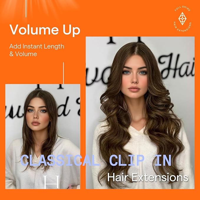 Full Shine Clip in Extensions Real Human Hair Brown 22 Inch Invisible Clip in Hair Extensions Human Hair Straight Triple Weft Medium Brown Remy Hair Extensions Clip ins 7 Pcs 120 G