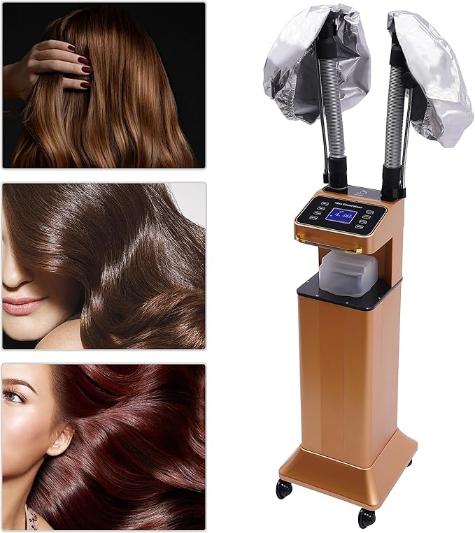 Nano Hair Steamer Professional Ozone Hair Steamer 650W 110V Multifunctional Hair Dyeing Machine with Timer & Adjustable Temperature, Standing Micro Mist Hair Processor for Beauty Salon (Gold)
