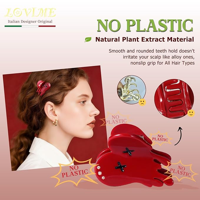 Italian Designer Original Acetate Hair Claw Clips for Women - Mini Cute GothicHair Accessories Bleeding Heart & Pill, Halloween Spooky, Plant-Based, Gift Boxed, 2-Pack